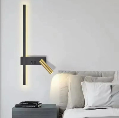 Modern Led Stick Wall Light C/W Adjustable Reader Wall Light For Bedroom - Black/Gold Or White/Gold