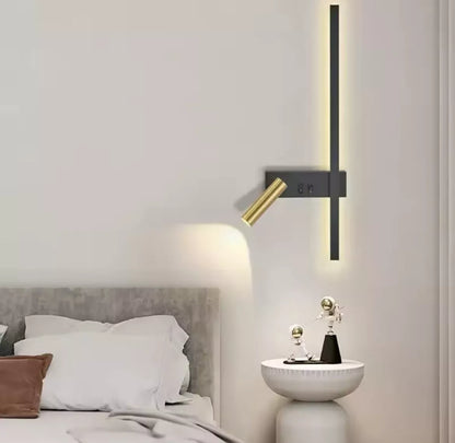 Modern Led Stick Wall Light C/W Adjustable Reader Wall Light For Bedroom - Black/Gold Or White/Gold