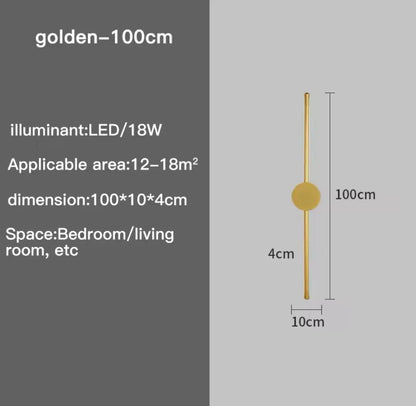 Slim LED Linear Stick Modern Wall Light In Gold