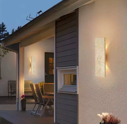 Natural Stone Rectangular Outdoor Led Wall Light - Warm White