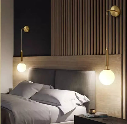 Decorative Hanging Gold Wall Light With Opal Globe Shade
