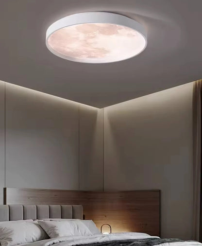 Round Nordic Moon Style Flush LED Ceiling Light - Black/White