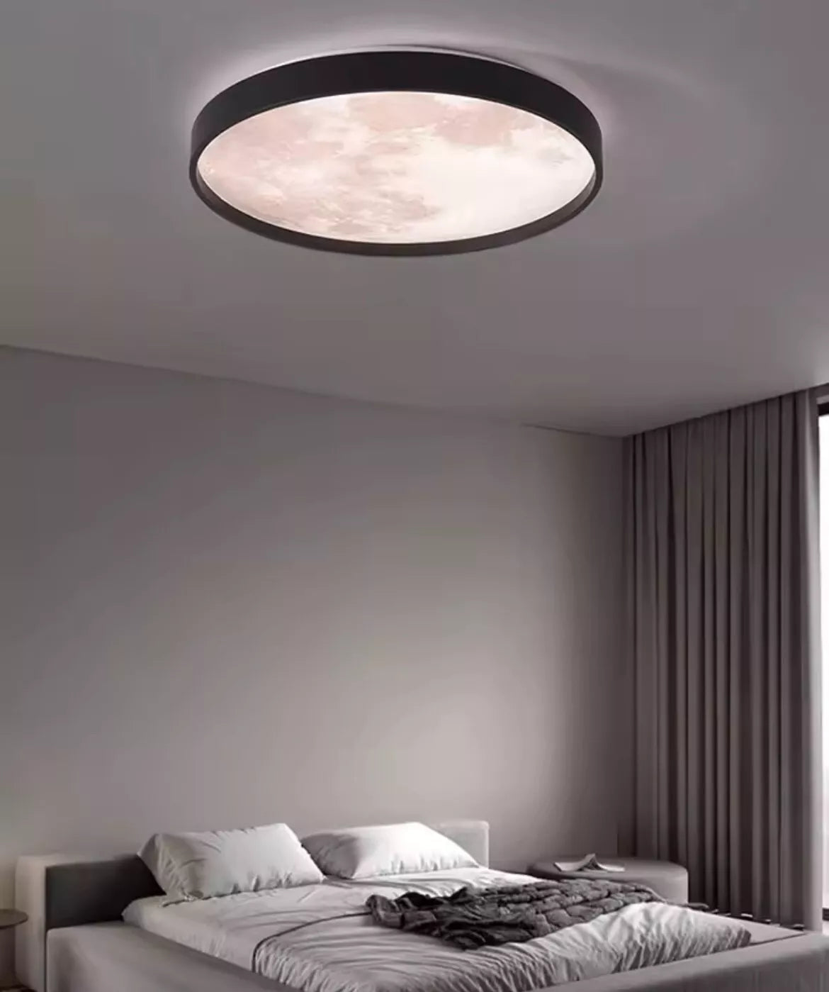 Round Nordic Moon Style Flush LED Ceiling Light - Black/White