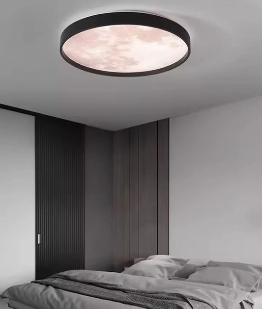 Round Nordic Moon Style Flush LED Ceiling Light - Black/White