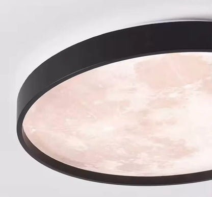 Round Nordic Moon Style Flush LED Ceiling Light - Black/White