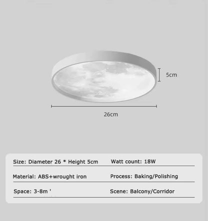 Round Nordic Moon Style Flush LED Ceiling Light - Black/White