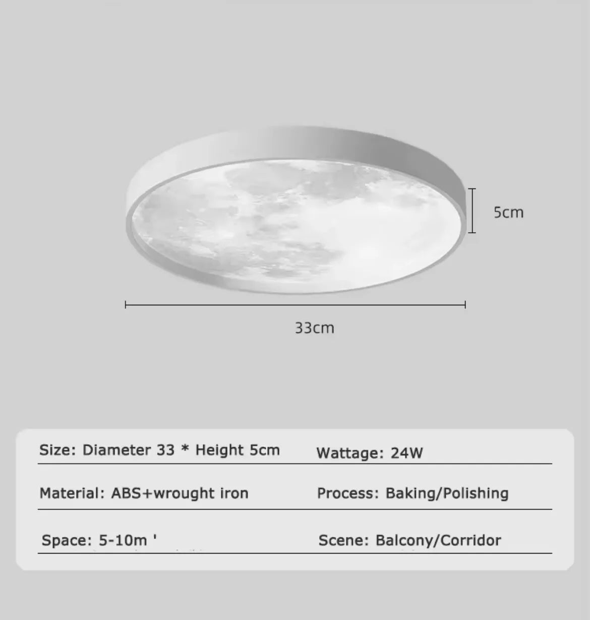 Round Nordic Moon Style Flush LED Ceiling Light - Black/White