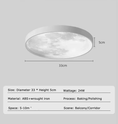 Round Nordic Moon Style Flush LED Ceiling Light - Black/White