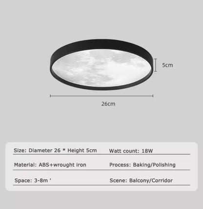 Round Nordic Moon Style Flush LED Ceiling Light - Black/White