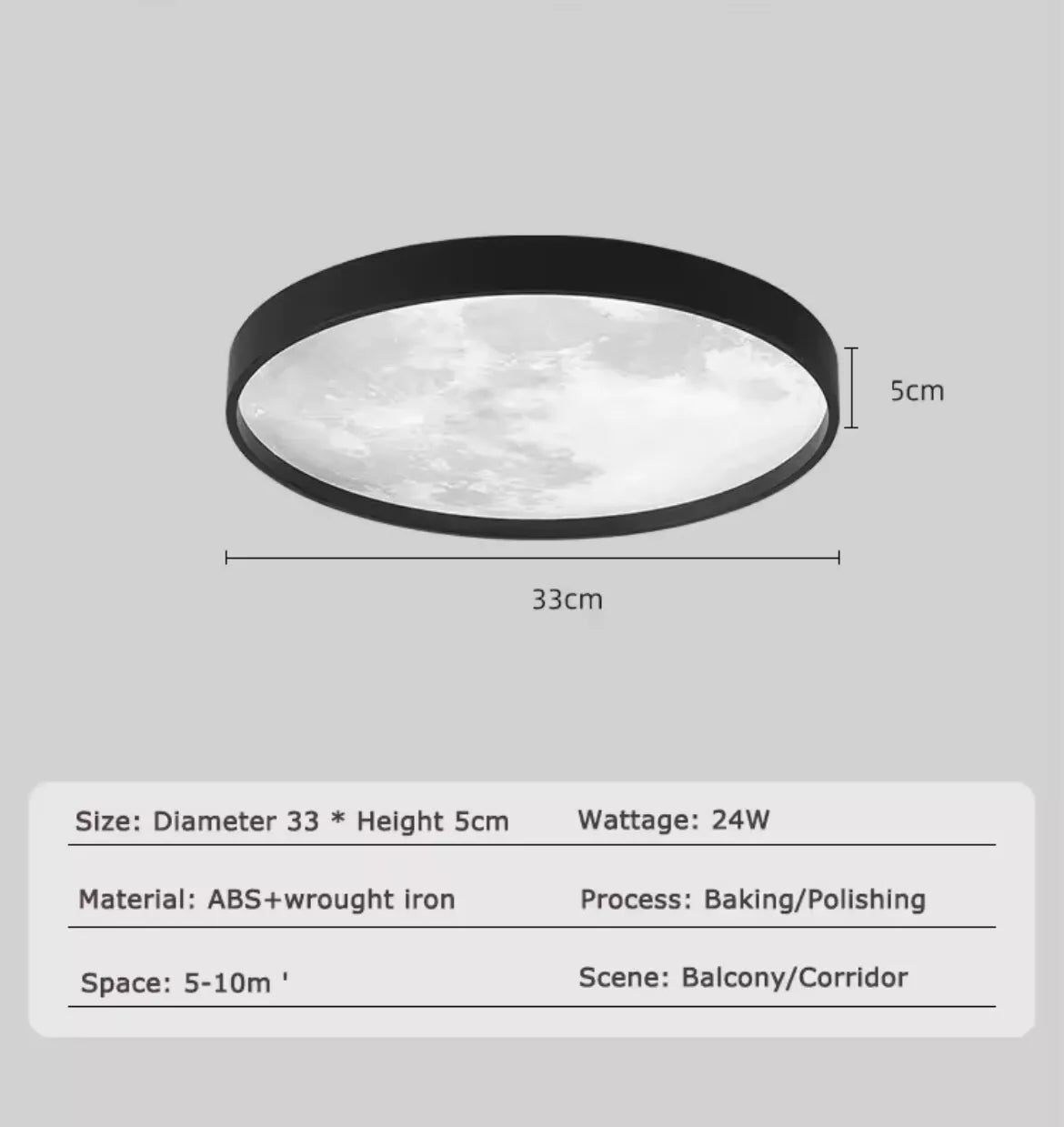 Round Nordic Moon Style Flush LED Ceiling Light - Black/White