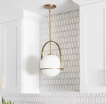 Nordic Hanging Gold Single Pendant Light With Opal Glass Ball Globe