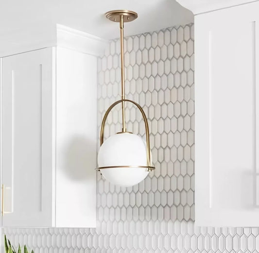 Nordic Hanging Gold Single Pendant Light With Opal Glass Ball Globe