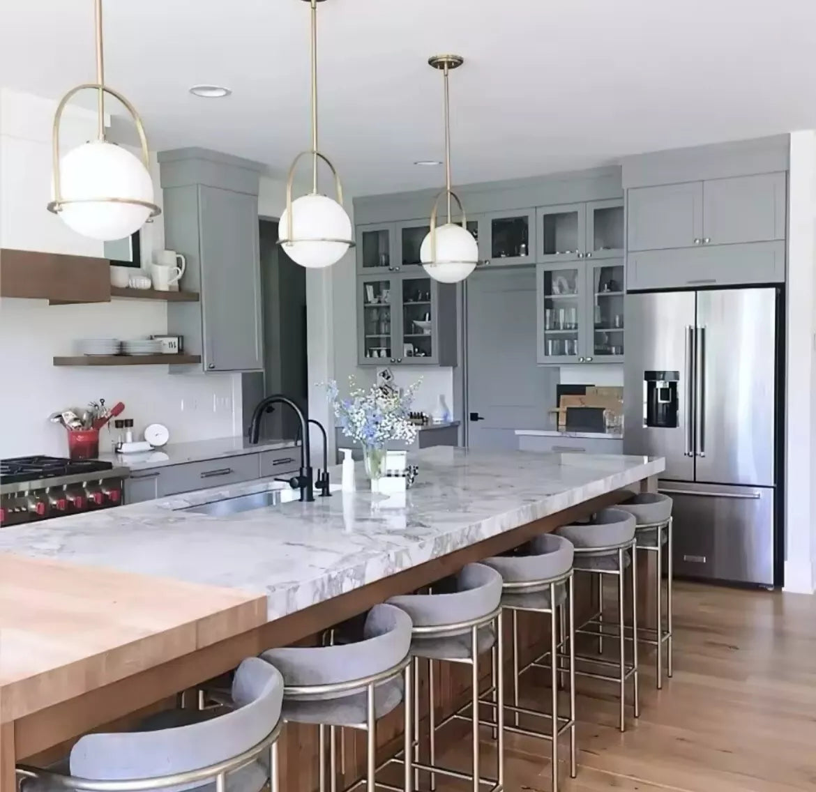 Nordic Hanging Gold Single Pendant Light With Opal Glass Ball Globe