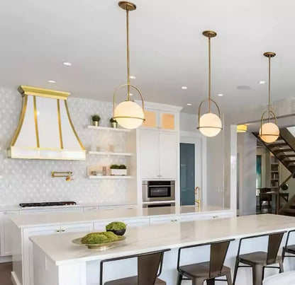 Nordic Hanging Gold Single Pendant Light With Opal Glass Ball Globe
