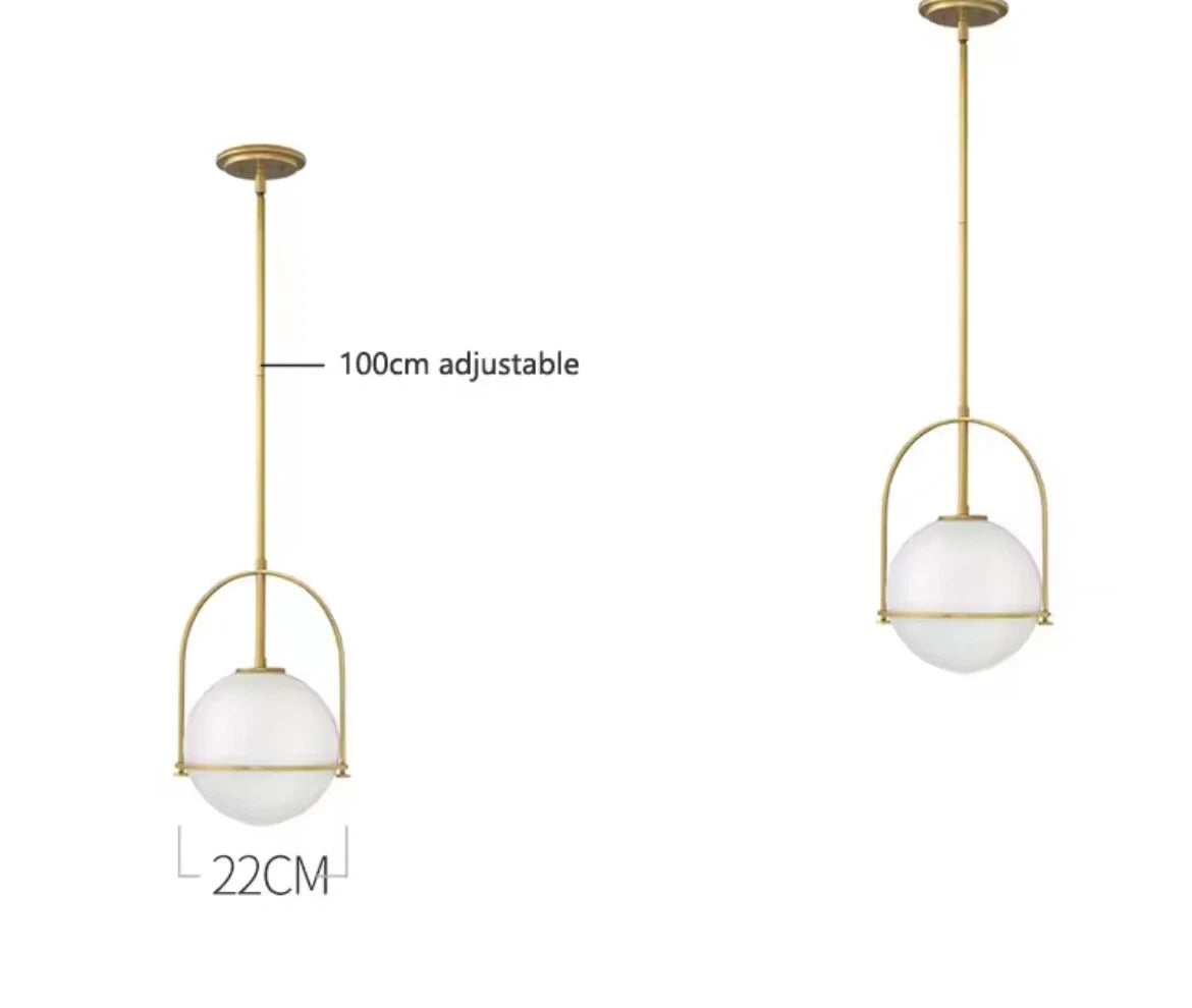 Nordic Hanging Gold Single Pendant Light With Opal Glass Ball Globe