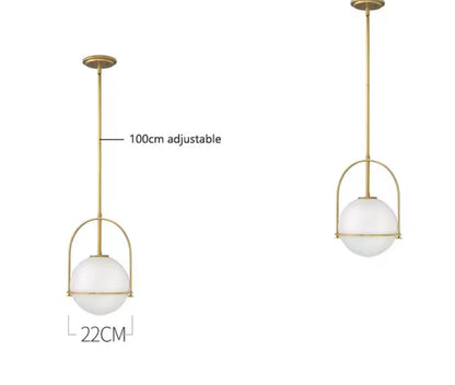 Nordic Hanging Gold Single Pendant Light With Opal Glass Ball Globe