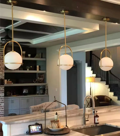Nordic Hanging Gold Single Pendant Light With Opal Glass Ball Globe