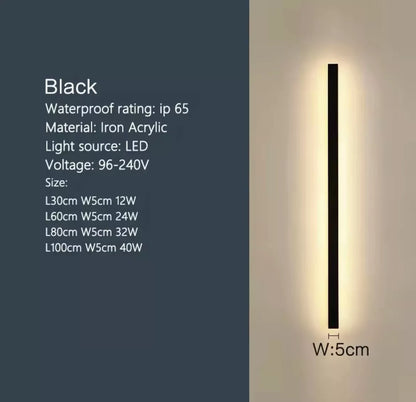 Black LED Linear Stick Exterior Wall Light - IP65