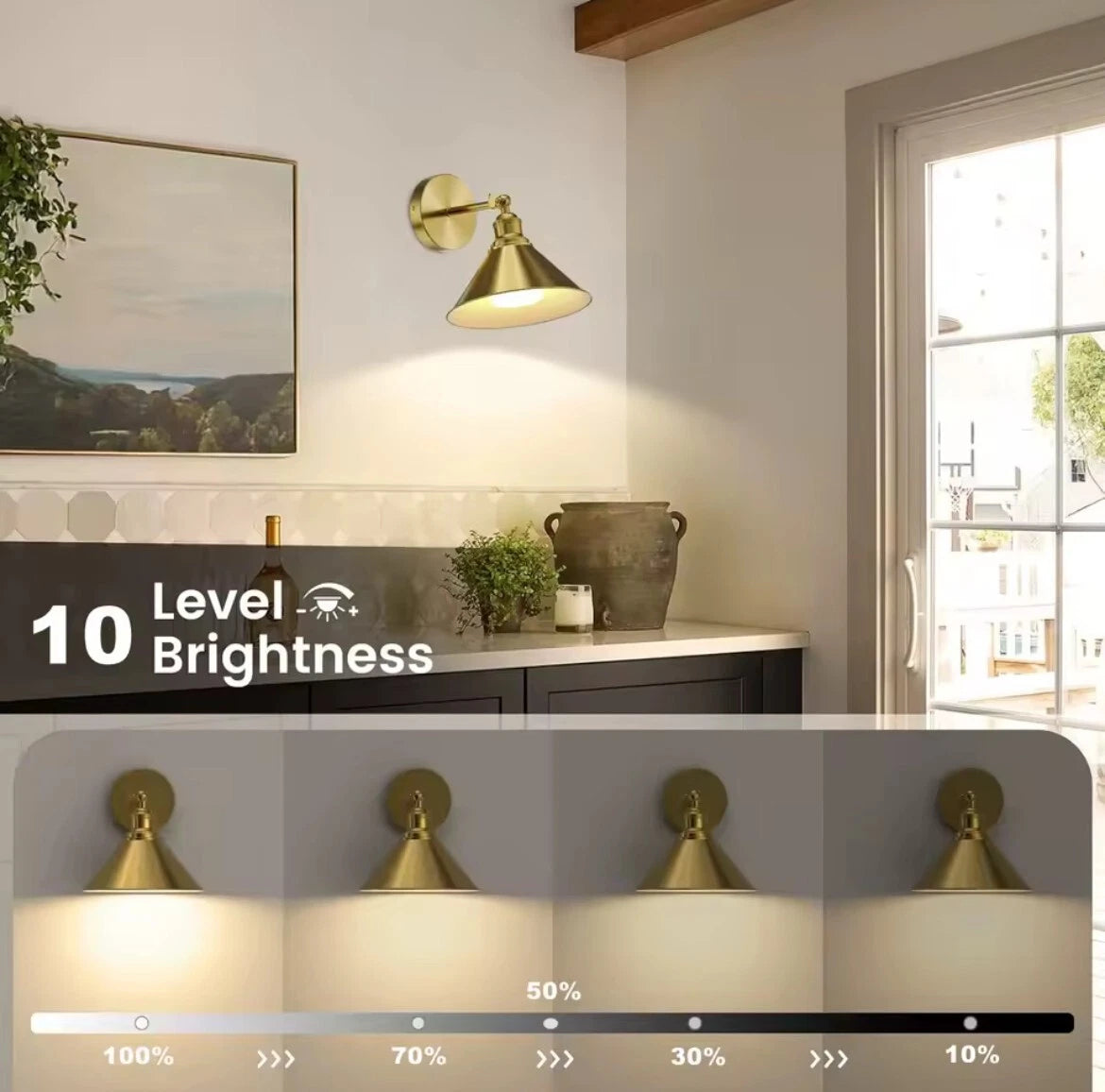 2 Pack Industrial Wireless Rechargeable Led Battery Wall Lights With Remote - Black Or Gold