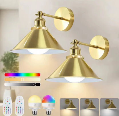 2 Pack Industrial Wireless Rechargeable Led Battery Wall Lights With Remote - Black Or Gold