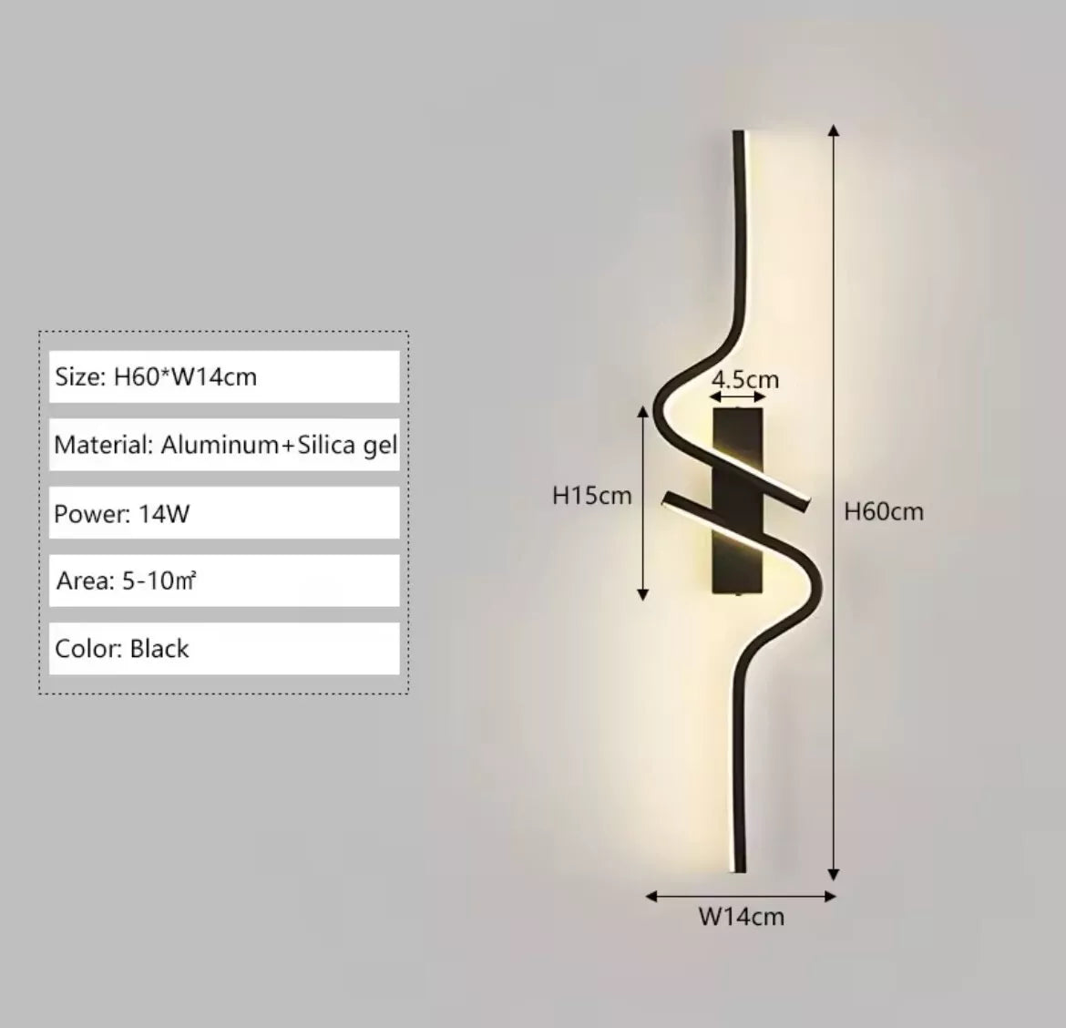 Decorative Modern Large Black LED Wavey Wall Light
