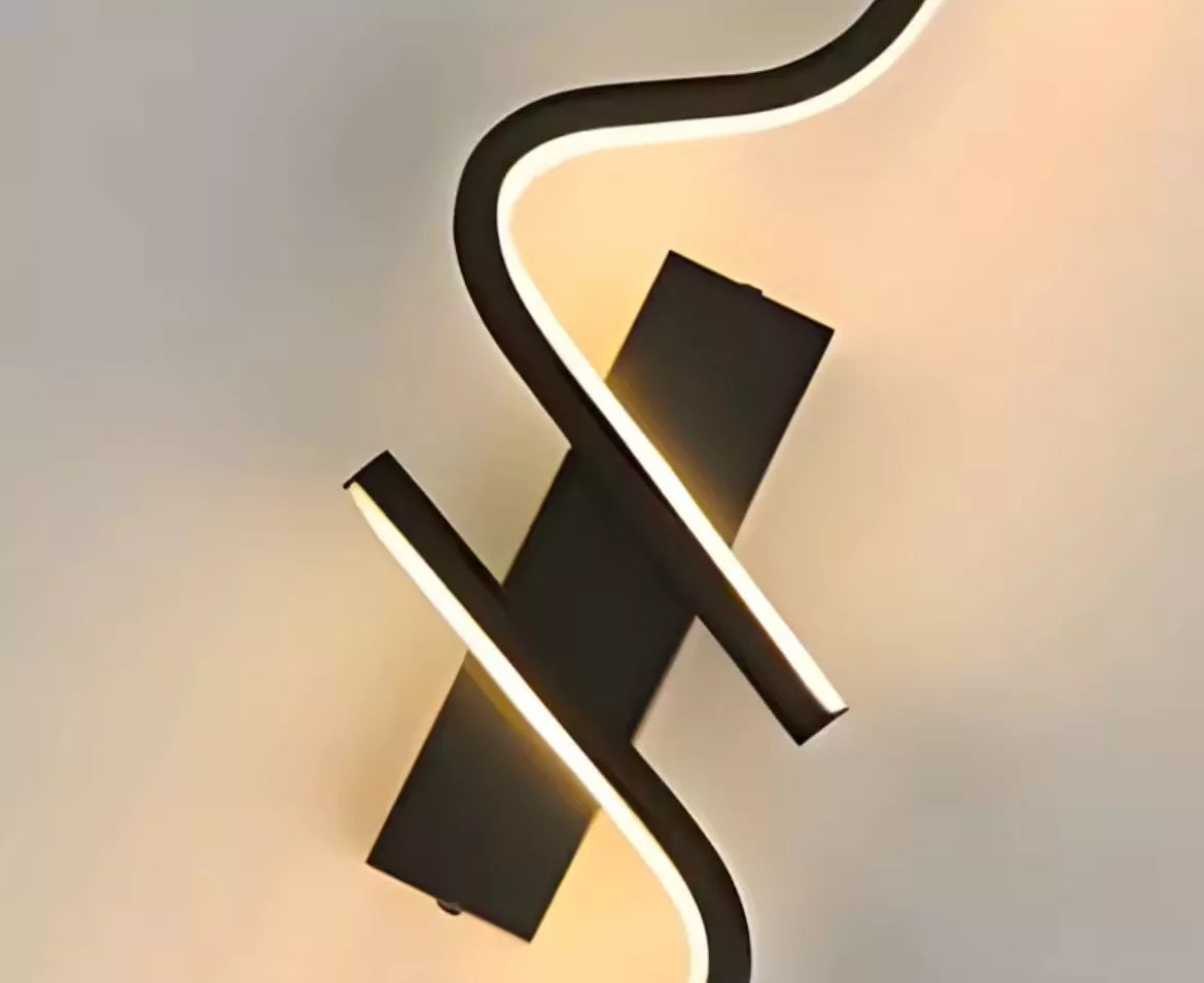 Decorative Modern Large Black LED Wavey Wall Light