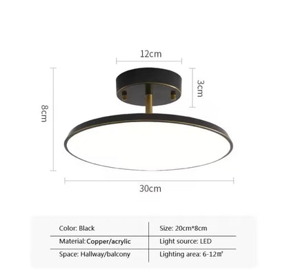 Nordic Semi Flush Modern Round LED Ceiling Light In Black Or Gold