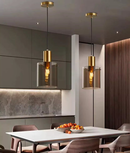 Modern Led Glass Single Pendant Light In Gold Complete With Smoked Glass Shade - 1 Piece