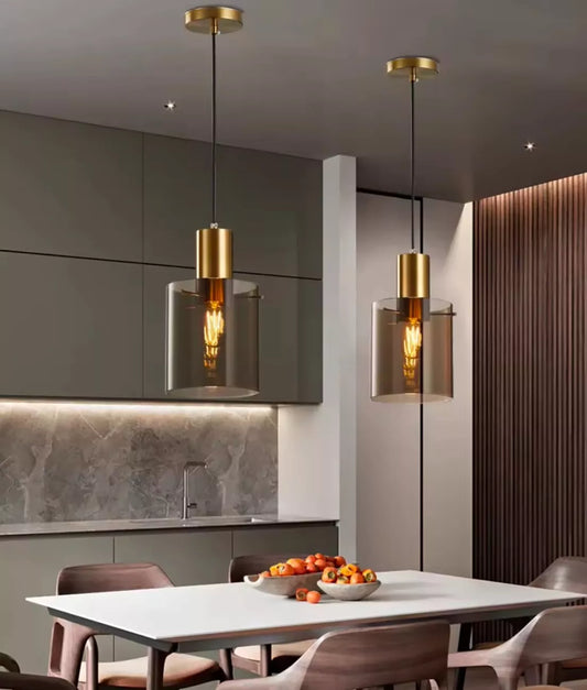 Modern Led Glass Single Pendant Light In Gold Complete With Smoked Glass Shade - 1 Piece