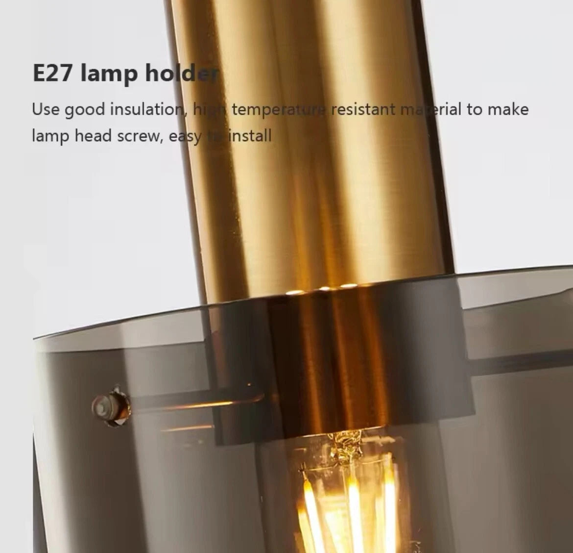 Modern Led Glass Single Pendant Light In Gold Complete With Smoked Glass Shade - 1 Piece