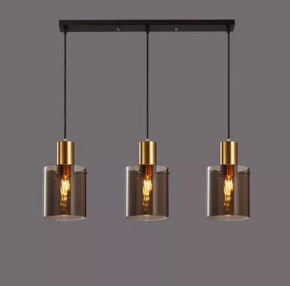 Modern Glass 3 Light Bar Pendant Light In Gold With Smoked Glass Shades For Kitchen Island