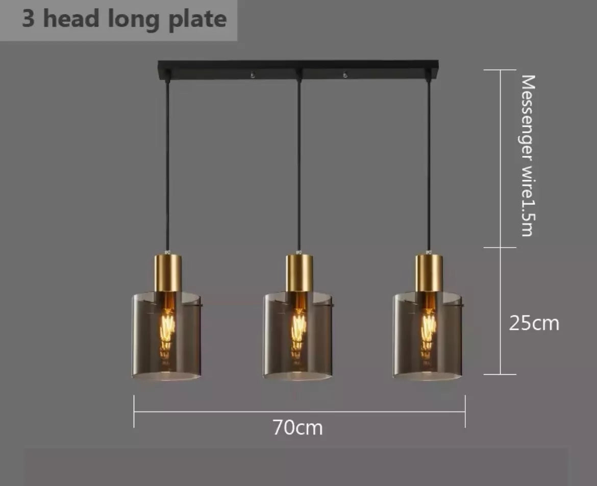 Modern Glass 3 Light Bar Pendant Light In Gold With Smoked Glass Shades For Kitchen Island