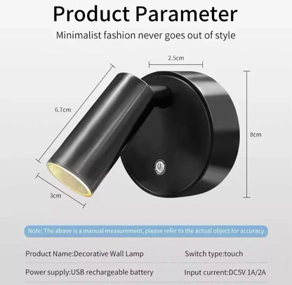 Wireless Rechargeable Led Touch Adjustable Bedside Wall Light - Black/White/Gold