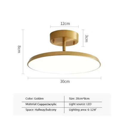 Nordic Semi Flush Modern Round LED Ceiling Light In Black Or Gold