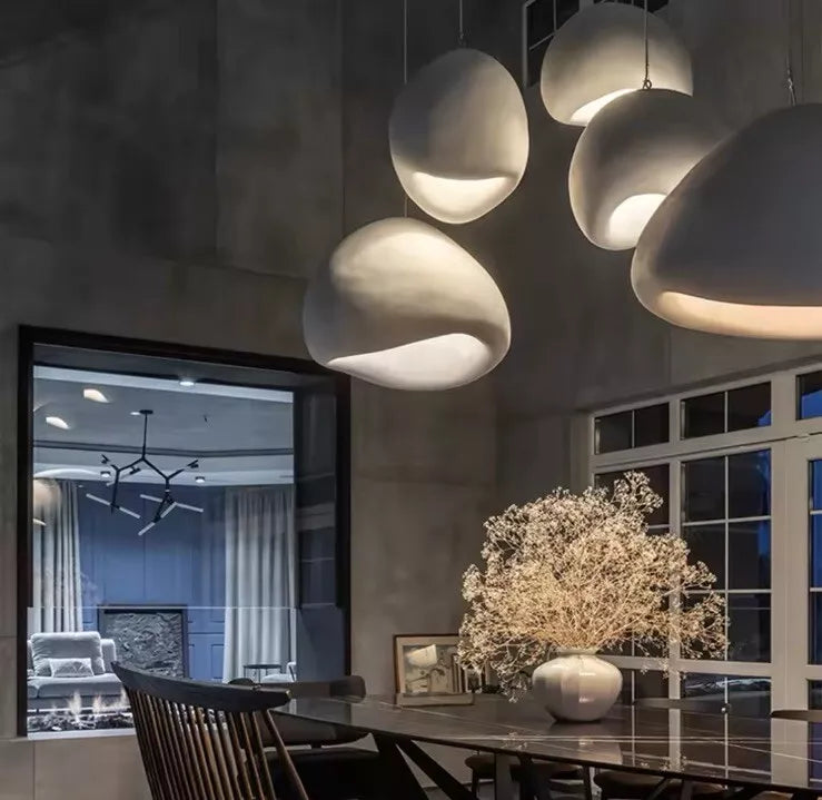 Nordic Wabi Sabi Pendant Light E27 LED Stone Hanging Light 30/40/50/60cm - White Or Grey