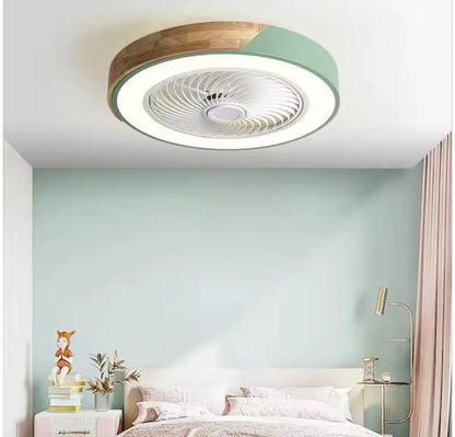 Modern Flush LED Ceiling Fan Light With App Remote - Wood And Green/ Black And Wood/ White And Wood/ Pink And Wood/ Green And Wood