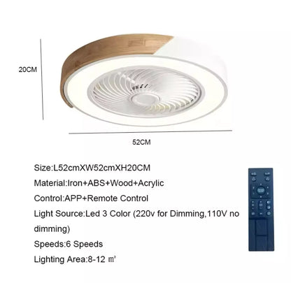 Modern Flush LED Ceiling Fan Light With App Remote - Wood And Green/ Black And Wood/ White And Wood/ Pink And Wood/ Green And Wood