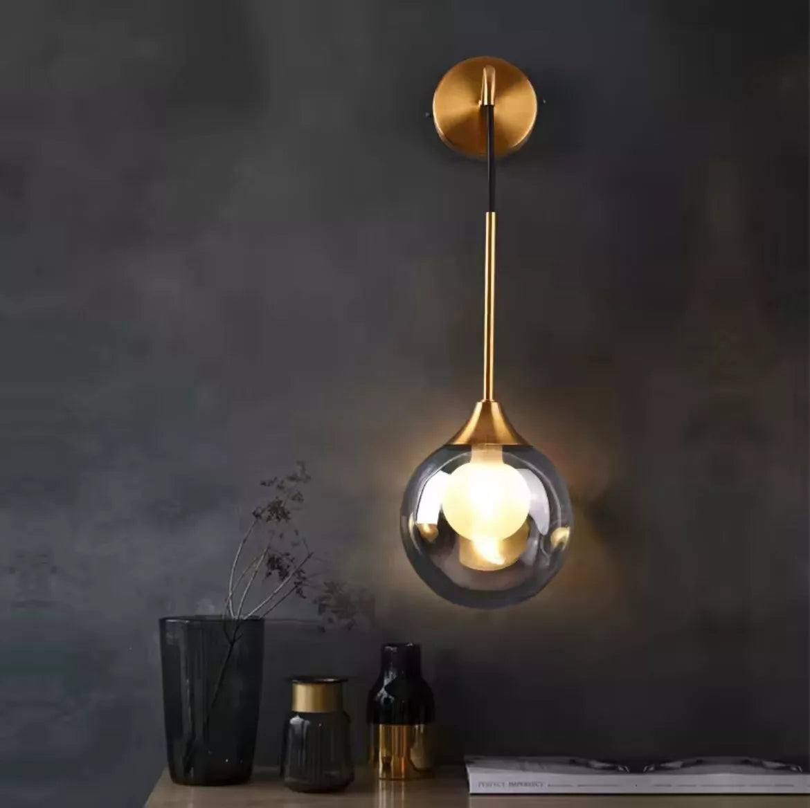 Modern Luxury Glass Hanging Wall Light With Ball - Smoked Or Amber