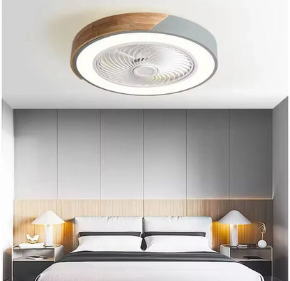 Modern Flush LED Ceiling Fan Light With App Remote - Wood And Green/ Black And Wood/ White And Wood/ Pink And Wood/ Green And Wood