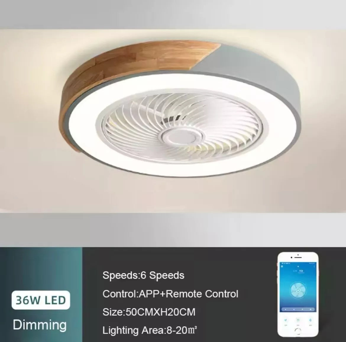 Modern Flush LED Ceiling Fan Light With App Remote - Wood And Green/ Black And Wood/ White And Wood/ Pink And Wood/ Green And Wood