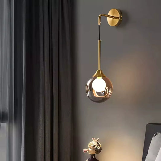 Modern Luxury Glass Hanging Wall Light With Ball - Smoked Or Amber