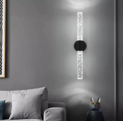 Modern Nordic Long Led Wall Light With Crystal Rod And Bubbles - Black Or Gold