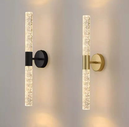 Modern Nordic Long Led Wall Light With Crystal Rod And Bubbles - Black Or Gold