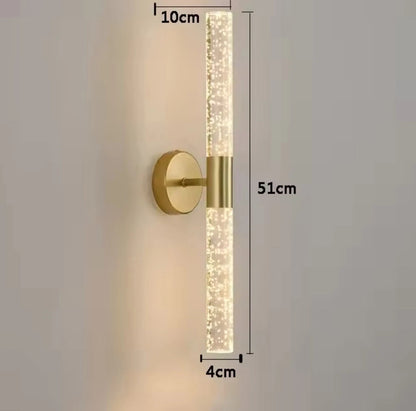 Modern Nordic Long Led Wall Light With Crystal Rod And Bubbles - Black Or Gold