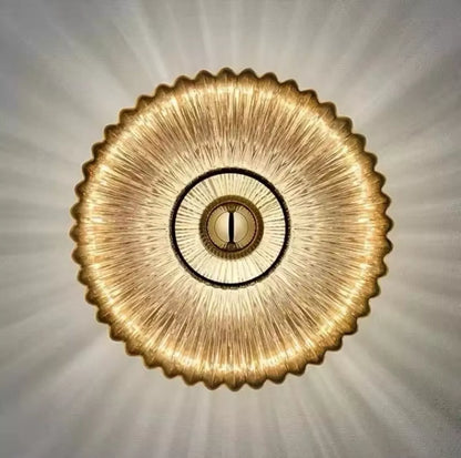 Decorative Ribbed Glass Round Wall Sconce Light
