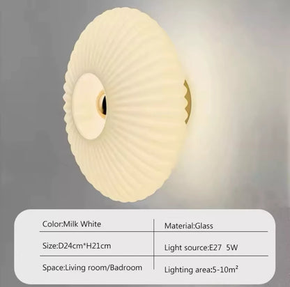Decorative Ribbed Glass Round Wall Sconce Light
