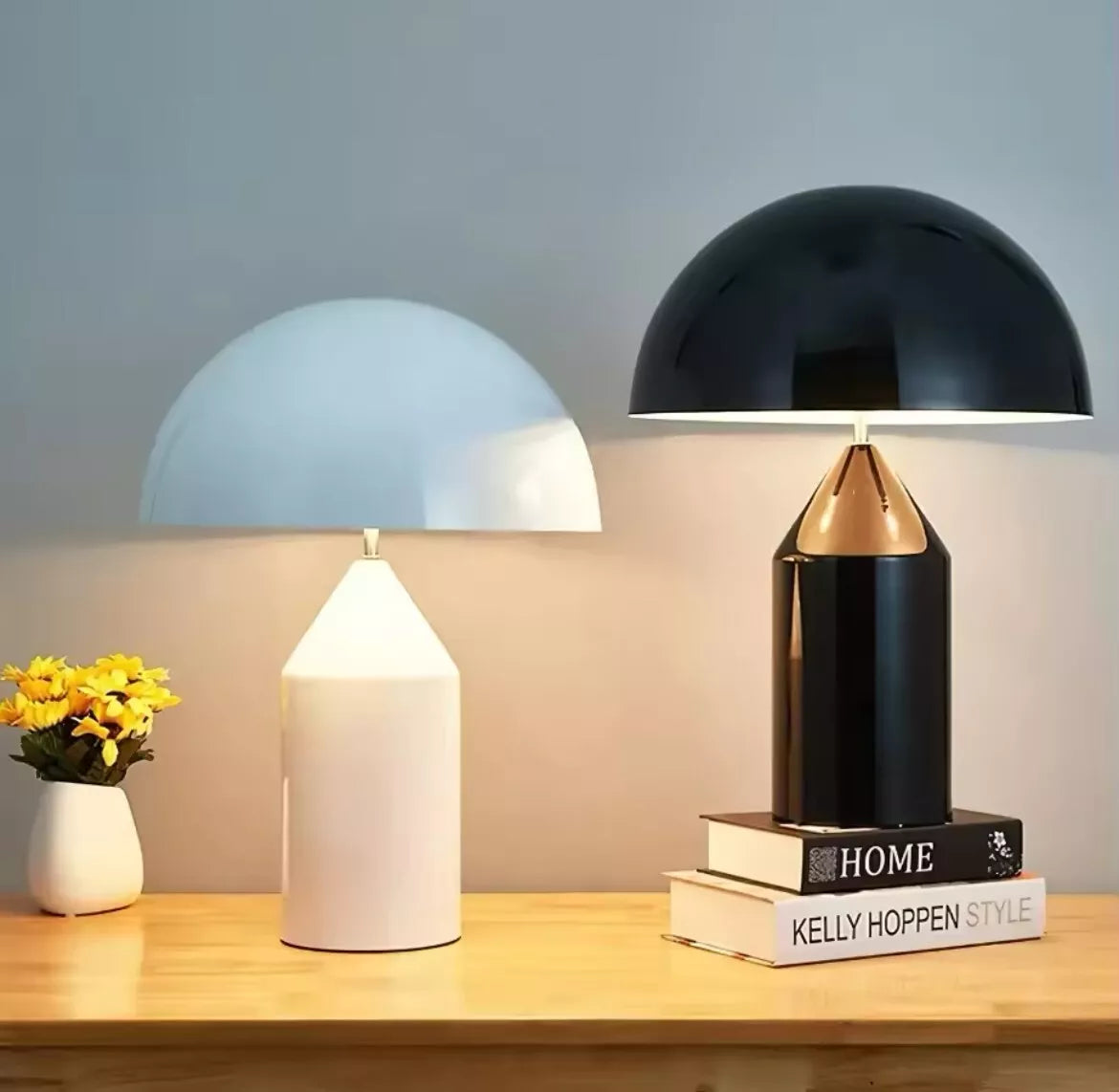 Designer Mushroom Table Lamp - Black/White/Gold - Small/Large