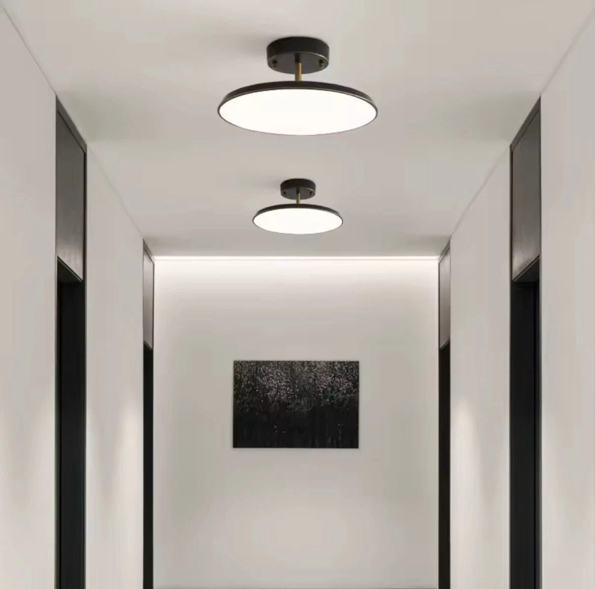 Nordic Semi Flush Modern Round LED Ceiling Light In Black Or Gold