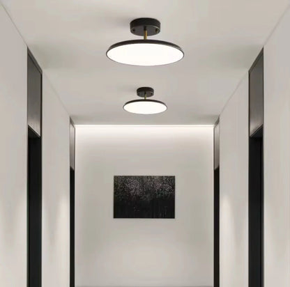 Nordic Semi Flush Modern Round LED Ceiling Light In Black Or Gold