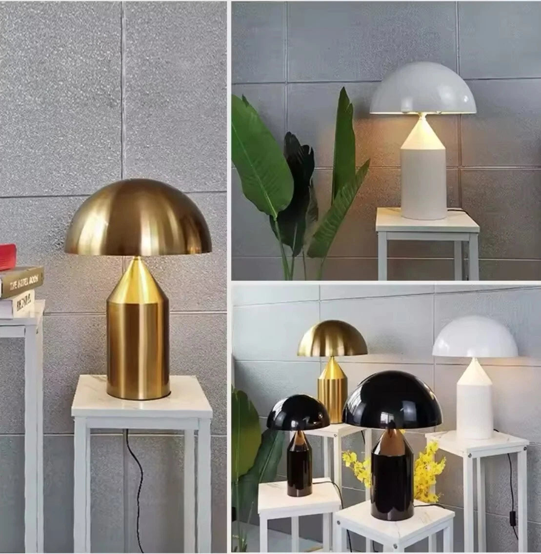 Designer Mushroom Table Lamp - Black/White/Gold - Small/Large